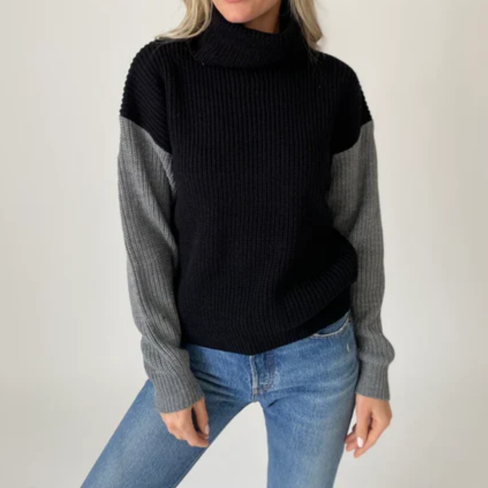 Apt 9 Color Block Turtleneck Long Sleeve Black Sh… - image 1